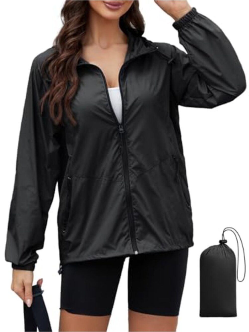 PITINAN Women's Packable Rain Jacket Lightweight Hooded Windbreaker